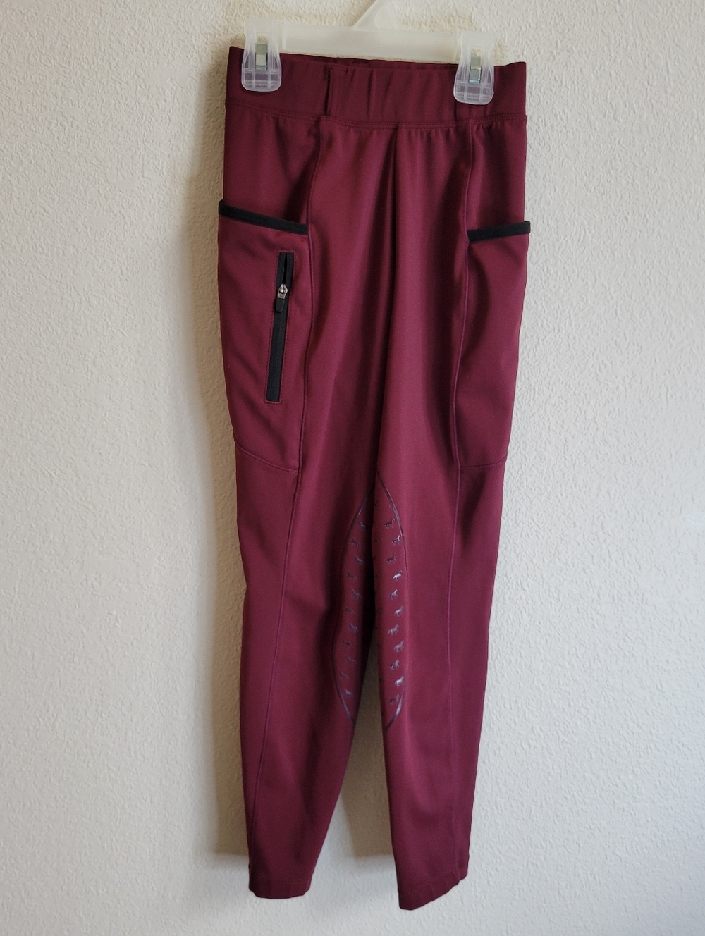Baleaf Burgundy Riding Leggings with Zippered Pocket Girls Small